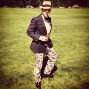 Fiesty Polo Match featuring Navy Blazer and Madras Pants